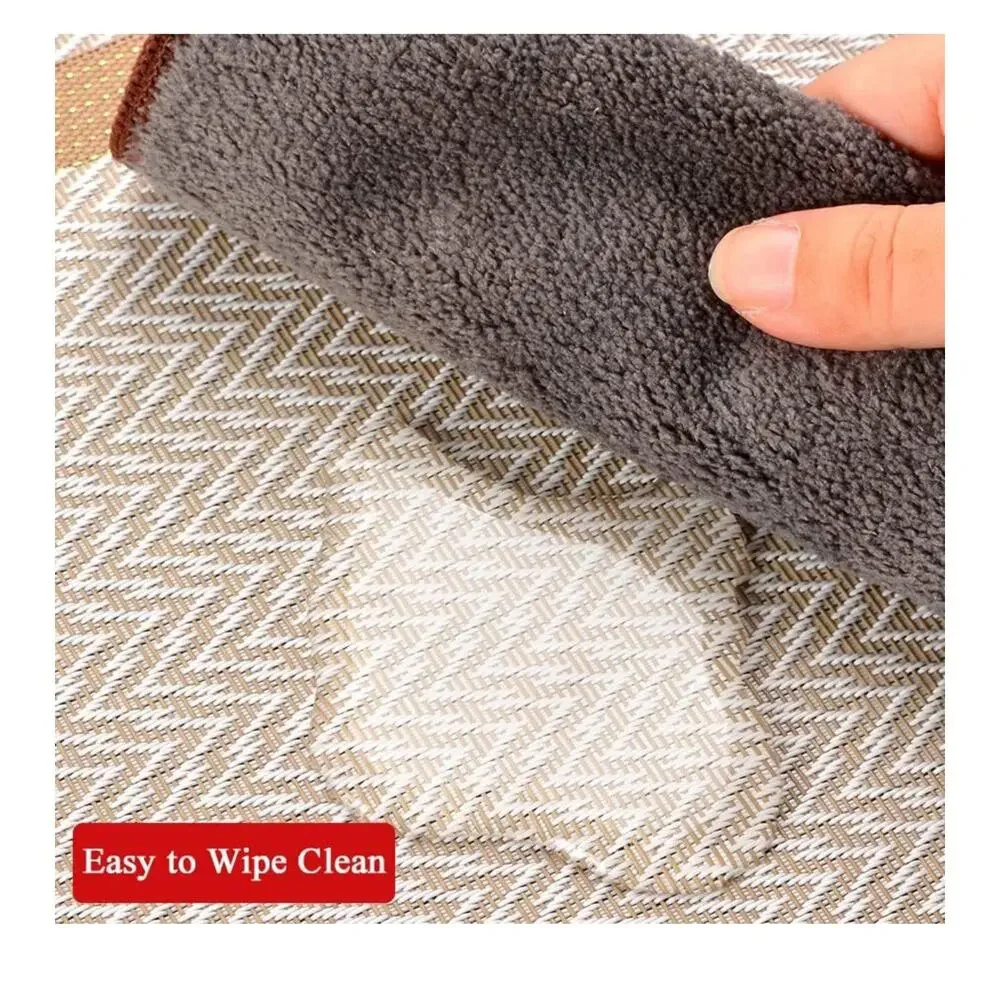 Set Of 4 Dining Table Mats Washable Vinyl Placemats White Woven‎ Texture Gold